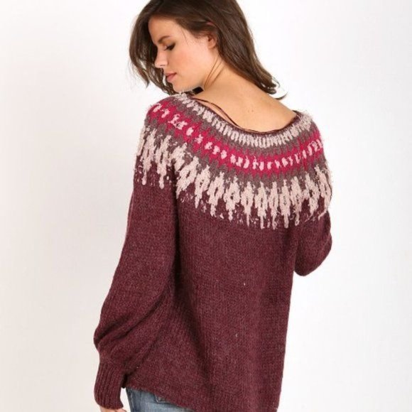 Free People Baltic Fair Isle Sweater in Berry Combo - Picture 1 of 11